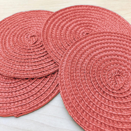 Round Braided Woven Polypropylene Plastic Coaster Set of 4 (Coral)