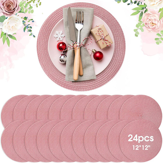 Buryeah 24 Pieces 13 Inch Christmas Round Placemats Circle Woven Place Mats Boho Decor Dining Table Mats Table Scape Hosting Friends for Wedding Birthday Dinner Parties (Pink)