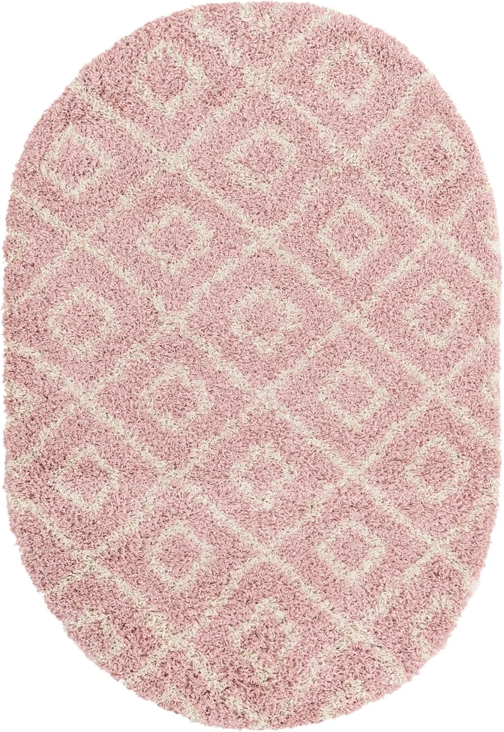 Rugs.com Lattice Shag Collection Rug – 4x6 Oval Light Pink Shag-Pile Rug Perfect for Living Rooms, Large Dining Rooms, Open Floorplans