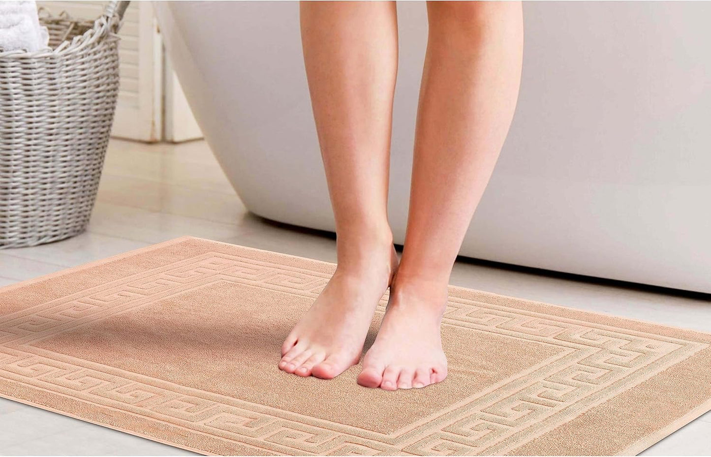 Superior Heavyweight Cotton Bath Mats, Bath Rugs For Bathroom Accessories, Washable Rug For Shower, Bath, Toilet, Modern Decor, No Backing, Luxury Hotel And Spa Quality, Set of 2, 22" x 35", Peach
