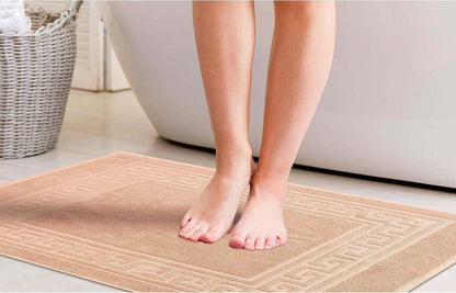 Superior Heavyweight Cotton Bath Mats, Bath Rugs For Bathroom Accessories, Washable Rug For Shower, Bath, Toilet, Modern Decor, No Backing, Luxury Hotel And Spa Quality, Set of 2, 22" x 35", Peach