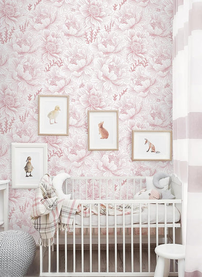 GloryTik Floral Peel and Stick Wallpaper Boho Contact Paper 17.3" x 118" Pink and White Self Adhesive Removable Wallpaper Modern Wall Paper for Bedroom Bathroom