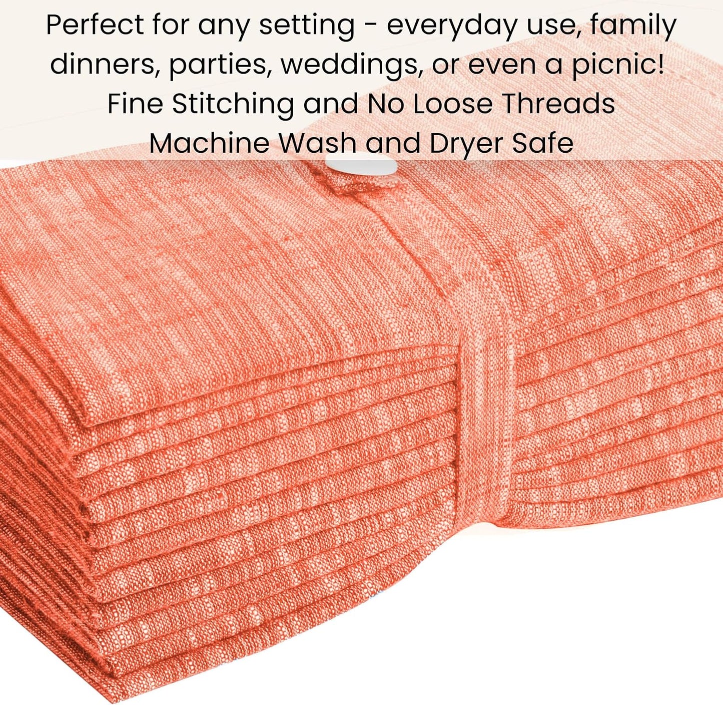 Cotton Clinic Dinner Napkins Famhouse Style 100% Cotton 18x18 Inch Set of 4 - Soft Durable Reusable Table Napkins for Dining Wedding Parties Holidays Easter and Everyday Use Cloth Napkins Coral Peach