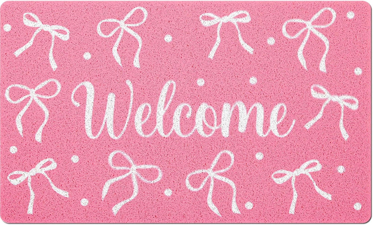 Mindsoft Pink Welcome Mat Bow Front Door Mat for Girls Home Decor Princess Coquette Rug 18 x 30 Inch Sweet Home Indoor Holiday Decoration