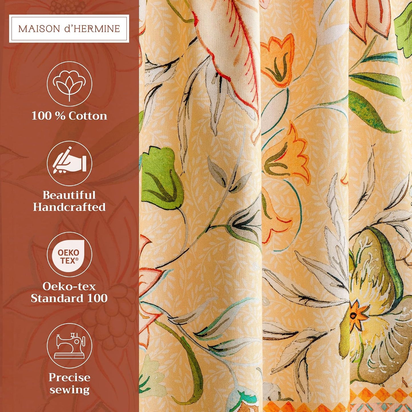 Maison d' Hermine Kitchen Curtain Set for Windows 100% Cotton Set of Kitchen Curtain Valance for Home [2 Tier (28"X36") and 1 Valance (56"X18")] Cafe Spring Summer (Luxury Loft - Peach)