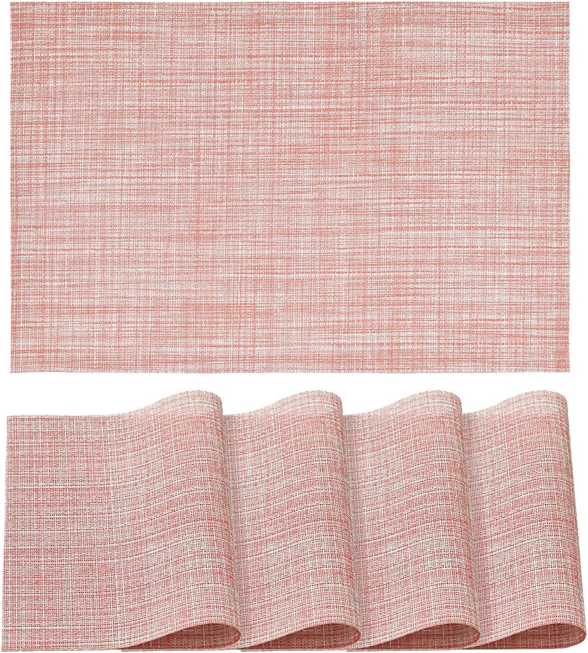 Artoid Mode Pink Vinyl Placemats Set of 4, Washable Heat Resistant Non-Slip Plastic PVC Place Mats for Farmhouse Holiday Party Dining Decor