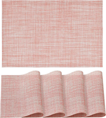 Artoid Mode Pink Vinyl Placemats Set of 4, Washable Heat Resistant Non-Slip Plastic PVC Place Mats for Farmhouse Holiday Party Dining Decor