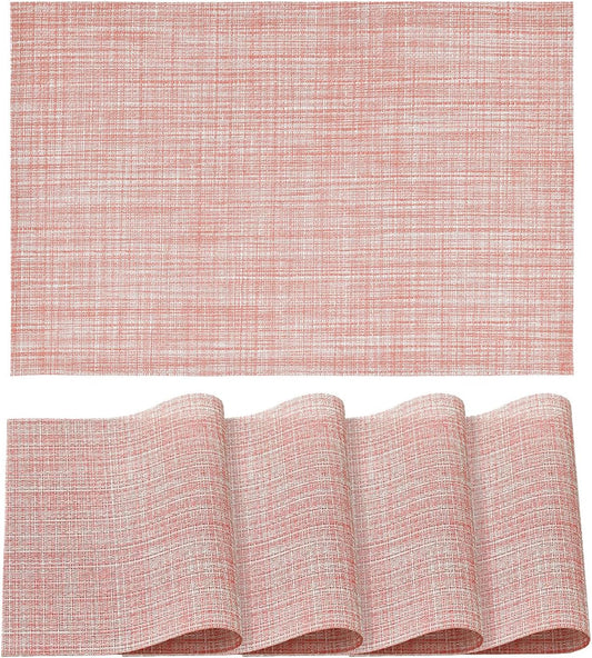 Artoid Mode Pink Vinyl Placemats Set of 4, Washable Heat Resistant Non-Slip Plastic PVC Place Mats for Farmhouse Holiday Party Dining Decor