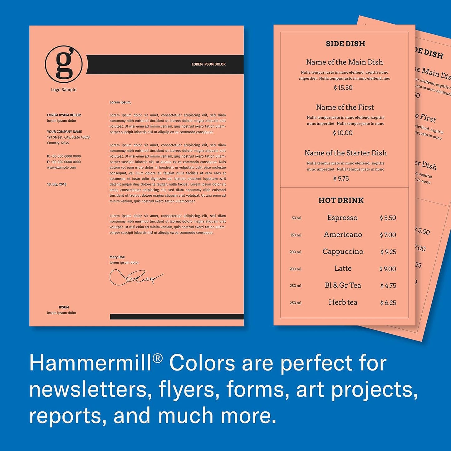 Hammermill Colored Paper, 24 lb Salmon Printer Paper, 8.5 x 11-1 Ream (500 Sheets) - Made in the USA, Pastel Paper, 103120R