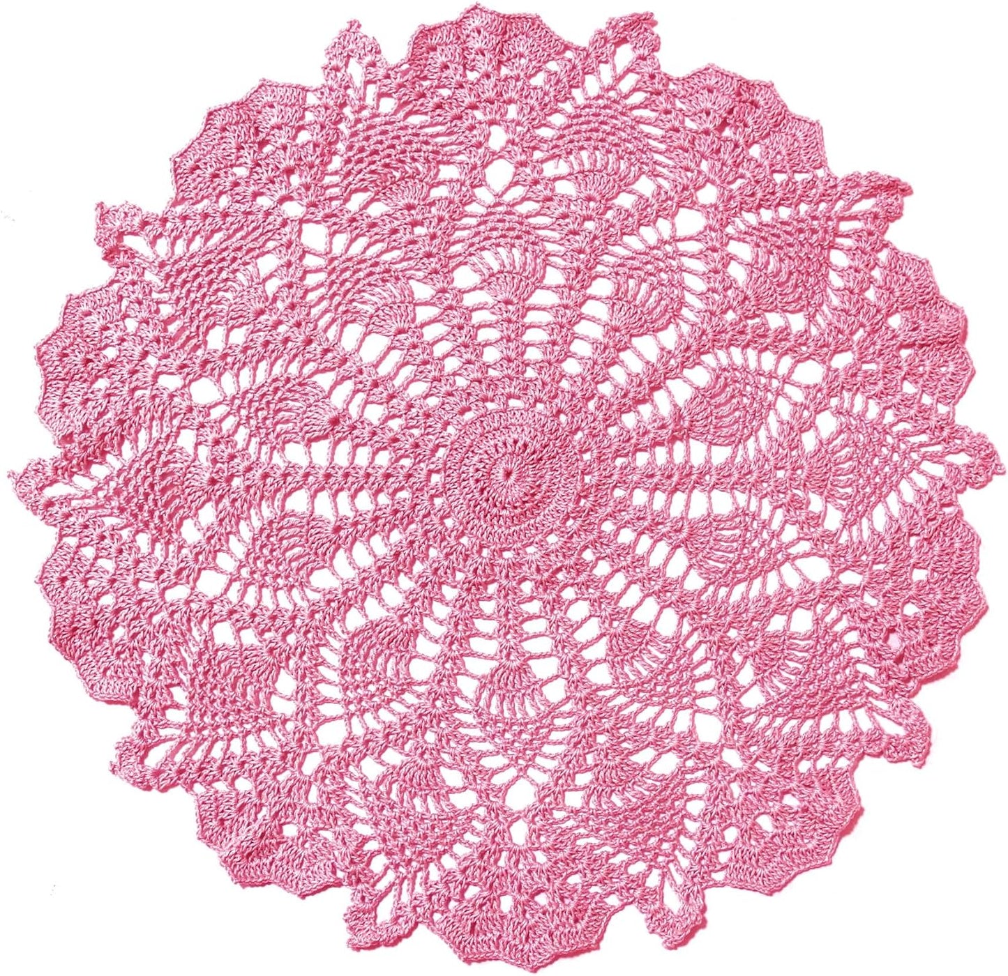 Lace Tablecloth Doily Handmade Crochet Placemat Women Vase Mat Kitchen Table Runner (1PC- 18 in to 20 in, Pink)