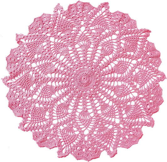 Lace Tablecloth Doily Handmade Crochet Placemat Women Vase Mat Kitchen Table Runner (1PC- 18 in to 20 in, Pink)