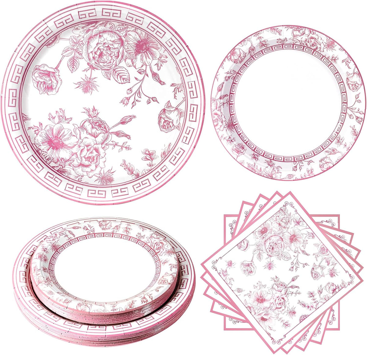 60Pcs Pink Floral Paper Plates and Napkins Party Supply,Serves 20
