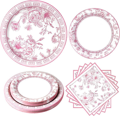 60Pcs Pink Floral Paper Plates and Napkins Party Supply,Serves 20