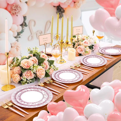 60Pcs Pink Floral Paper Plates and Napkins Party Supply,Serves 20