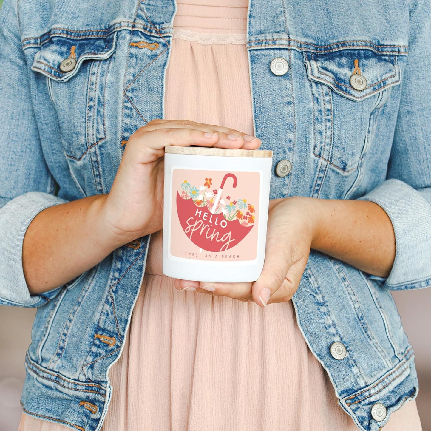 Simply Said, INC Hello Spring Candle, Peach Scented 11 oz Premium Soy Wax, Hand Poured in USA, CDL1567