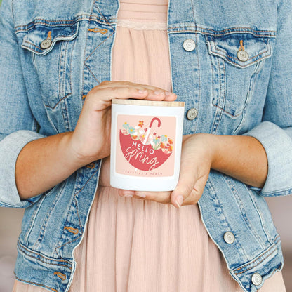 Simply Said, INC Hello Spring Candle, Peach Scented 11 oz Premium Soy Wax, Hand Poured in USA, CDL1567