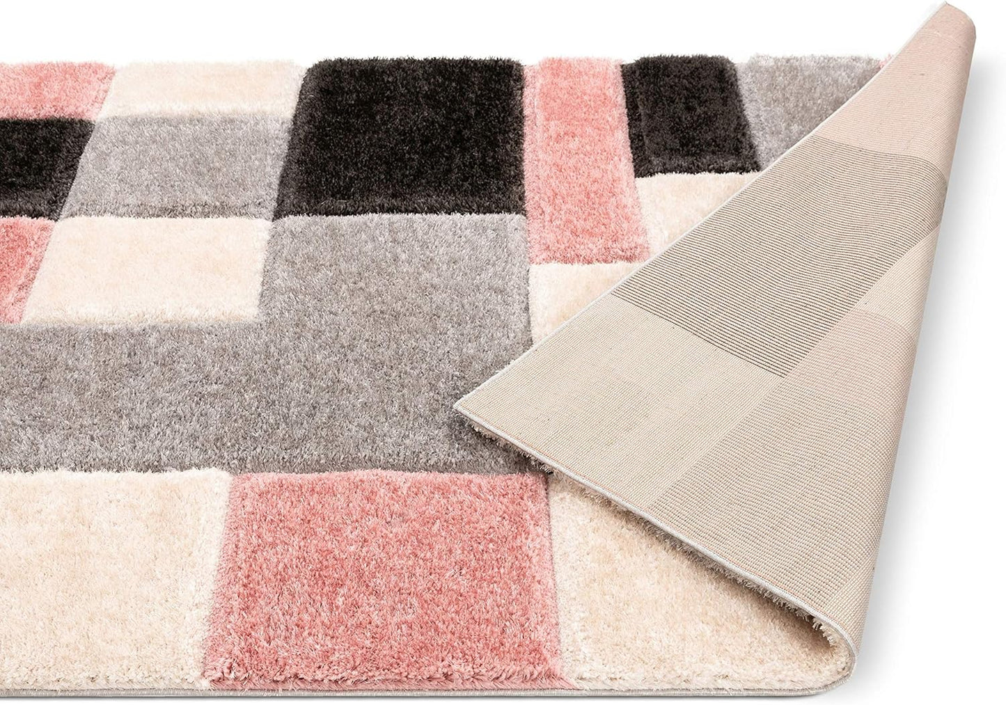 Well Woven San Francisco Escondido Blush Modern Geometric 3D Textured Thick and Soft Shag 5'3" x 7'3" Area Rug