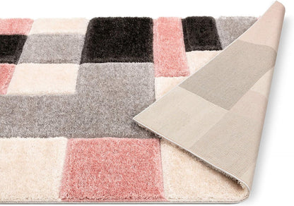 Well Woven San Francisco Escondido Blush Modern Geometric 3D Textured Thick and Soft Shag 5'3" x 7'3" Area Rug