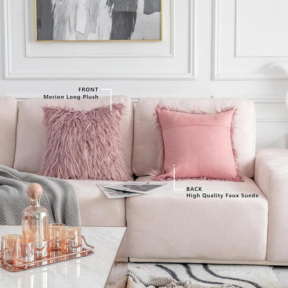 Home Brilliant Dusty Rose Pillow Covers 18x18 Pillows Fluffy Fuzzy Fur Pillow Covers Set of 2 Shaggy Cushion Cover 18 x 18 inch, Dusty Pink