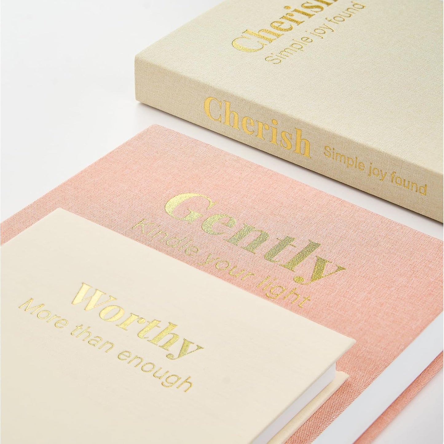 Decorative Books for Home Decor, Set of 3 Faux Books with Hidden Storage, Linen Fake Book Box for Coffee Table Bookshelf Decor (Dusty pink-oatmeal-beige)
