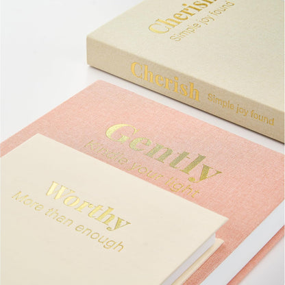 Decorative Books for Home Decor, Set of 3 Faux Books with Hidden Storage, Linen Fake Book Box for Coffee Table Bookshelf Decor (Dusty pink-oatmeal-beige)