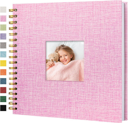 10 x 10 Inch Scrapbook Photo Album Linen Cover 20 Sheets/ 40 Pages, Hardcover Kraft White Pages Memory Book, for Travel Wedding Guest Book Christmas Baby Shower Fits 4x6 & Instant Photos, Pink