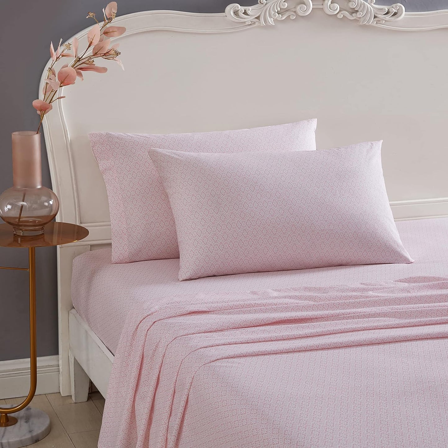 Betsey Johnson- Full Bed Sheets, Cotton Percale Bedding Set, Crisp & Cool, Lightweight & Breathable (Diamond Lace Pink, Full)