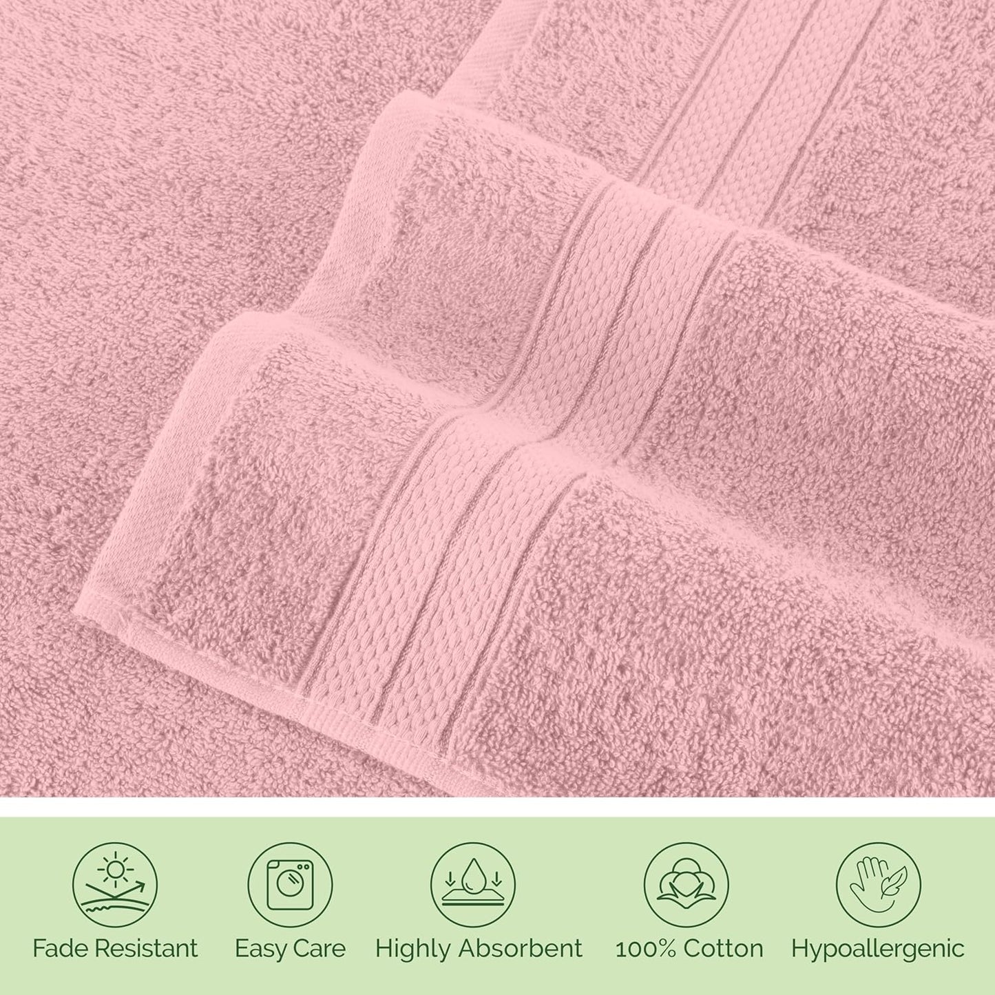 Elegant Comfort Luxury 6-Piece Towel Set, Premium Soft 100% Turkish Cotton, Three Line Popcorn Design 2 Bath Towels, 2 Hand Towels and 2 Washcloths Towel Set - Quick-Drying and Absorbent, Dusty Pink