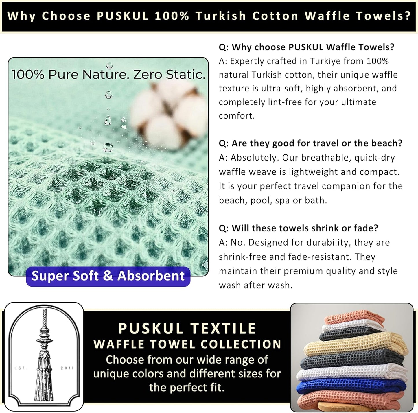 PÜSKÜL Natural 100% Turkish Cotton Waffle Bath Towels Set of 2-Piece | 32x63 inch Extra Large Absorbent Quick-Dry Lightweight Spa Towel | Luxury Sauna Accessories (Pink Powder Bath Towels - Pack of 2)