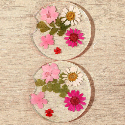2PCS Resin Coasters, Flower Pink Coaster for Women, Resin Transparent Pink Cup Holder Coaster for Cars, Suitable for Most Cars Cup Holders, Both Functional and Decorative, 2.56 Inch