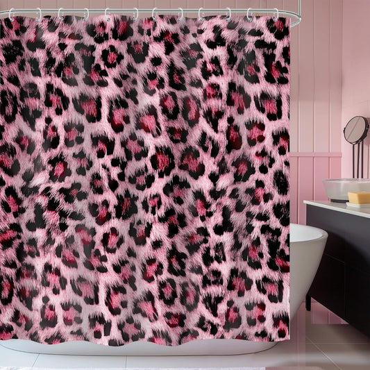 Pink Leopard Print Shower Curtain 60Wx72H Inches Wild Safari Skin Pattern Powerful Cheetah Cat Panthera Fur Wildlife Cloth Fabric Waterproof Polyester Bathroom Home Decor Set with Hooks