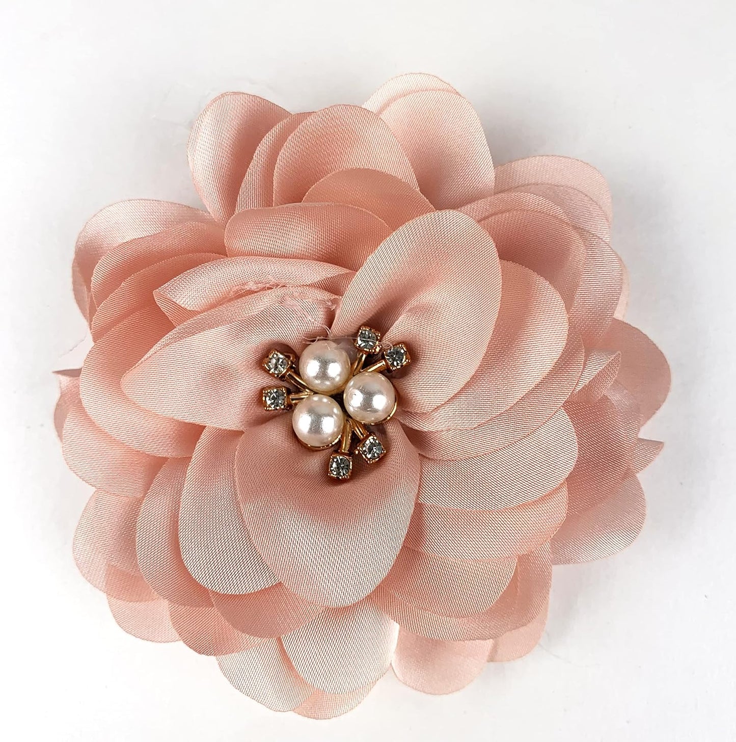 Heyiwell 10PC Peach Large Chiffon Fabric Flower Rhinestone Cluster for DIY Handmade Decorative Hair Clip Scrapbooking and More Decor 3.2" Inch