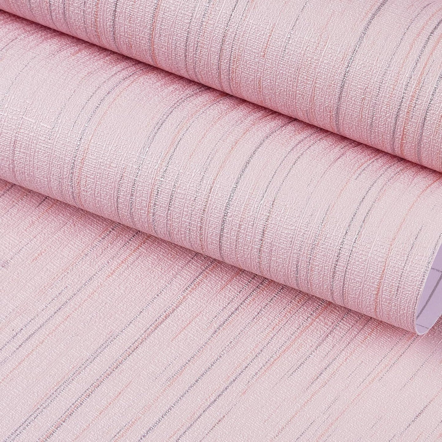 FunStick Grasscloth Peel and Stick Wallpaper Textured Pastel Pink Wallpaper Removable Pink Contact Paper for Cabinets Desk Self Adhesive Grass Cloth Fabric Wall Paper for Bedroom Bathroom 15.8"x78.8"