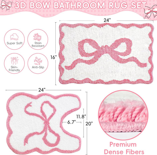 2PCS Bathroom Rug Set, Non-Slip Absorbent Bath Mat & Toilet Rug, Super Soft Plush Bathroom Decor for Floor Shower, Housewarming Gift for Her