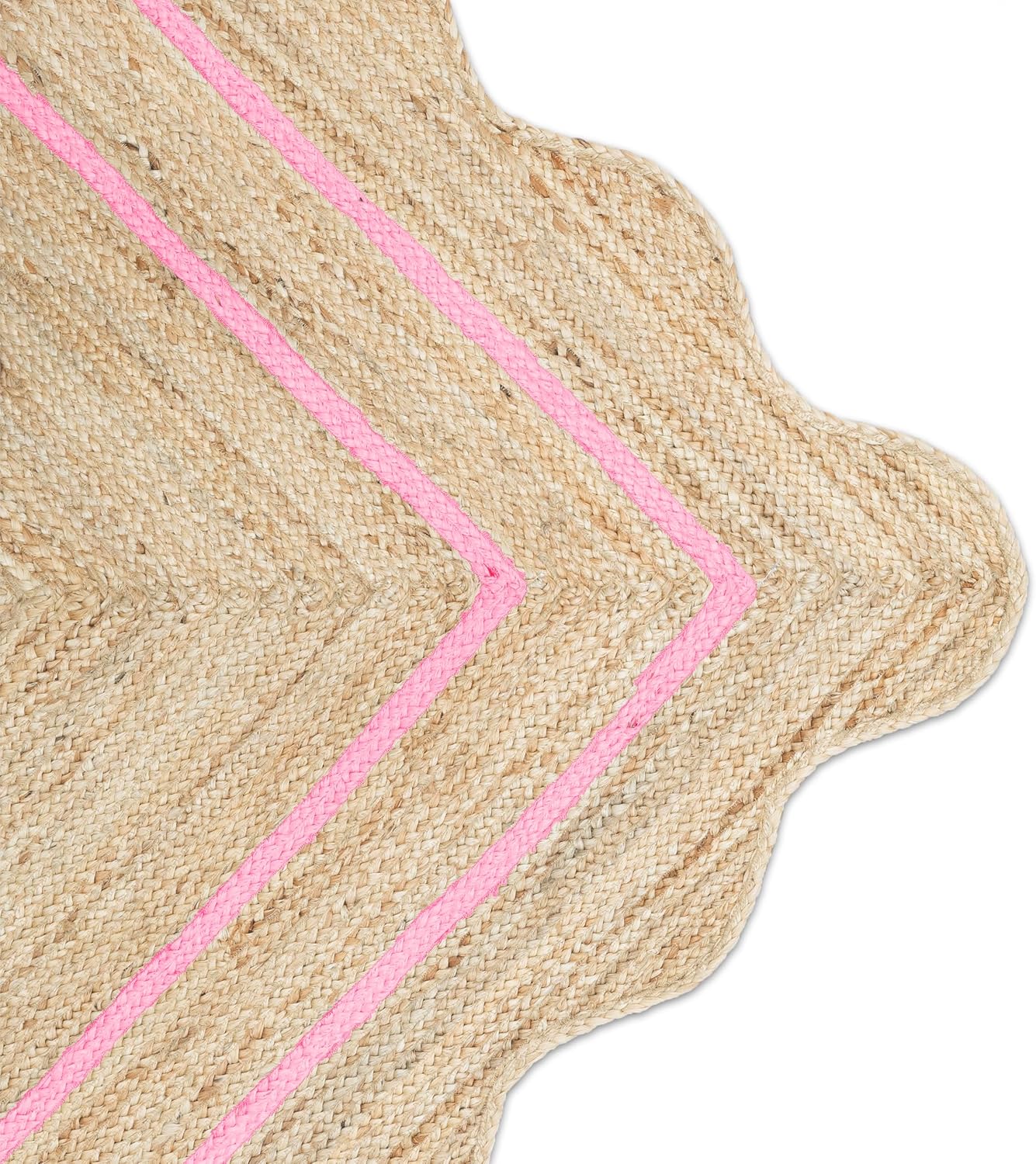 Wave Scalloped Jute Rug | Natural Fiber Area Rug | Boho Farmhouse Rug for Living Room, Bedroom, Entryway - Light Pink [5'x5']