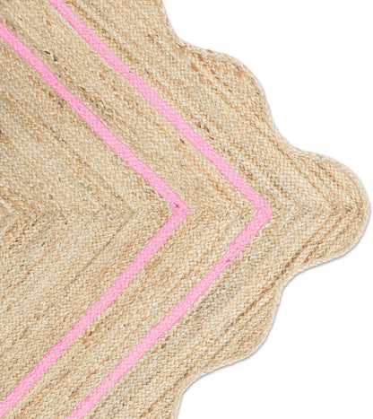 Wave Scalloped Jute Rug | Natural Fiber Area Rug | Boho Farmhouse Rug for Living Room, Bedroom, Entryway - Light Pink [5'x5']