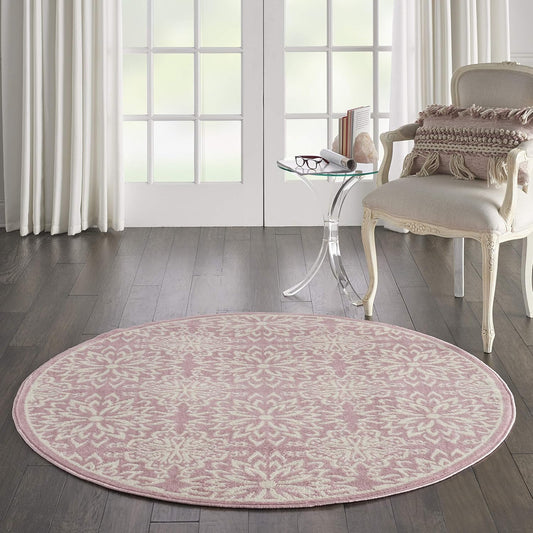 Nourison Home Jubilant Floral Ivory/Pink 5'3'' x Round Area-Rug, Easy-Cleaning, Non Shedding, Bed Room, Living Room, Dining Room, Kitchen (5 Round)