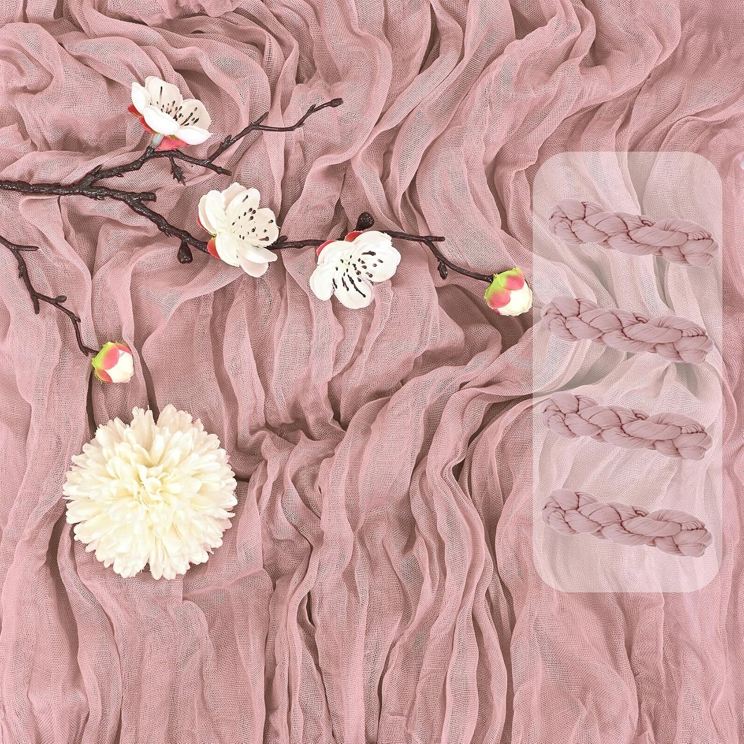 4 Pack Dusty Pink Cheesecloth Table Runner 17x108 Inch Boho Gauze Cheese Cloth Table Runners Romantic Rustic Semi Sheer Table Decor for Wedding Baby Shower Birthday