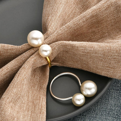 Pearl Napkin Rings Set of 6,Silver Napkin Holder Dinning Table Setting Rustic Dinner Tables Decoration for Wedding Receptions,Thanksgiving Day Holiday Party Dinner Parties (Round-Silver)