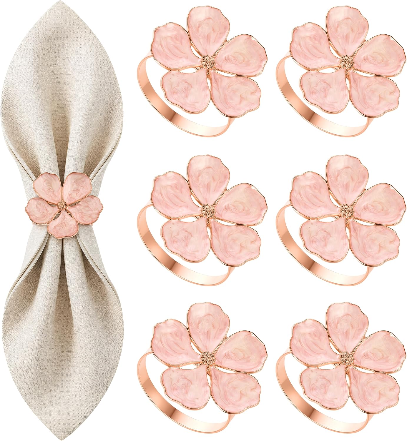 Napkin Rings Set of 6 Rose Gold Flower Napkin Rings, 24 Place Cards for Elegant Table Decoration, Holiday Family Dinner Party, Easter, Christmas, Thanksgiving, Gift, Birthday, Wedding