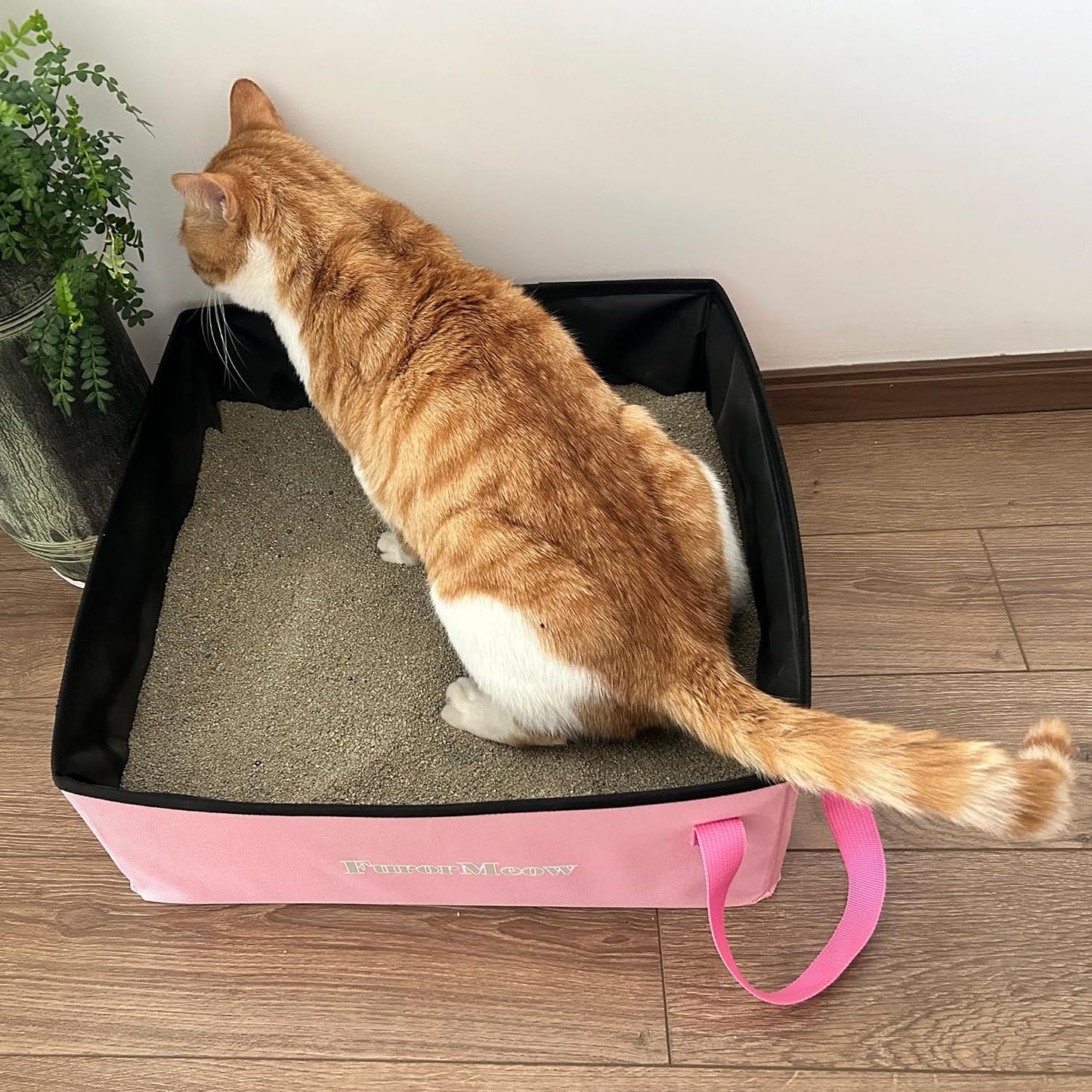 Portable Cat Litter Box, Firm Waterproof Foldable for Travelling for Cats, Including Crinkle Ball, Poop Bags, Foldable Bowl and Scoop, 16.5x16.5x6.3 inches (Pink)