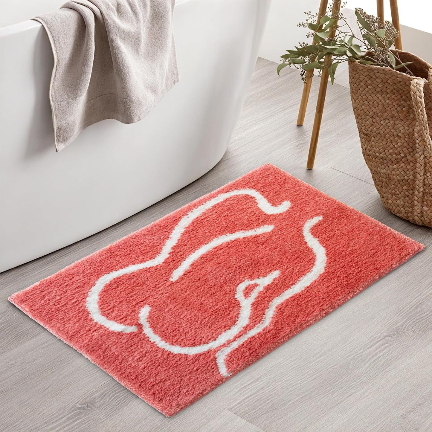 Minimalist Coral Abstract Line Art Woman Bathroom Mat, 17"x25" Extra Soft and Absorbent Microfiber Bath Rug, Non-Slip TPR Back, Plush Shaggy Bath Carpet for Floor
