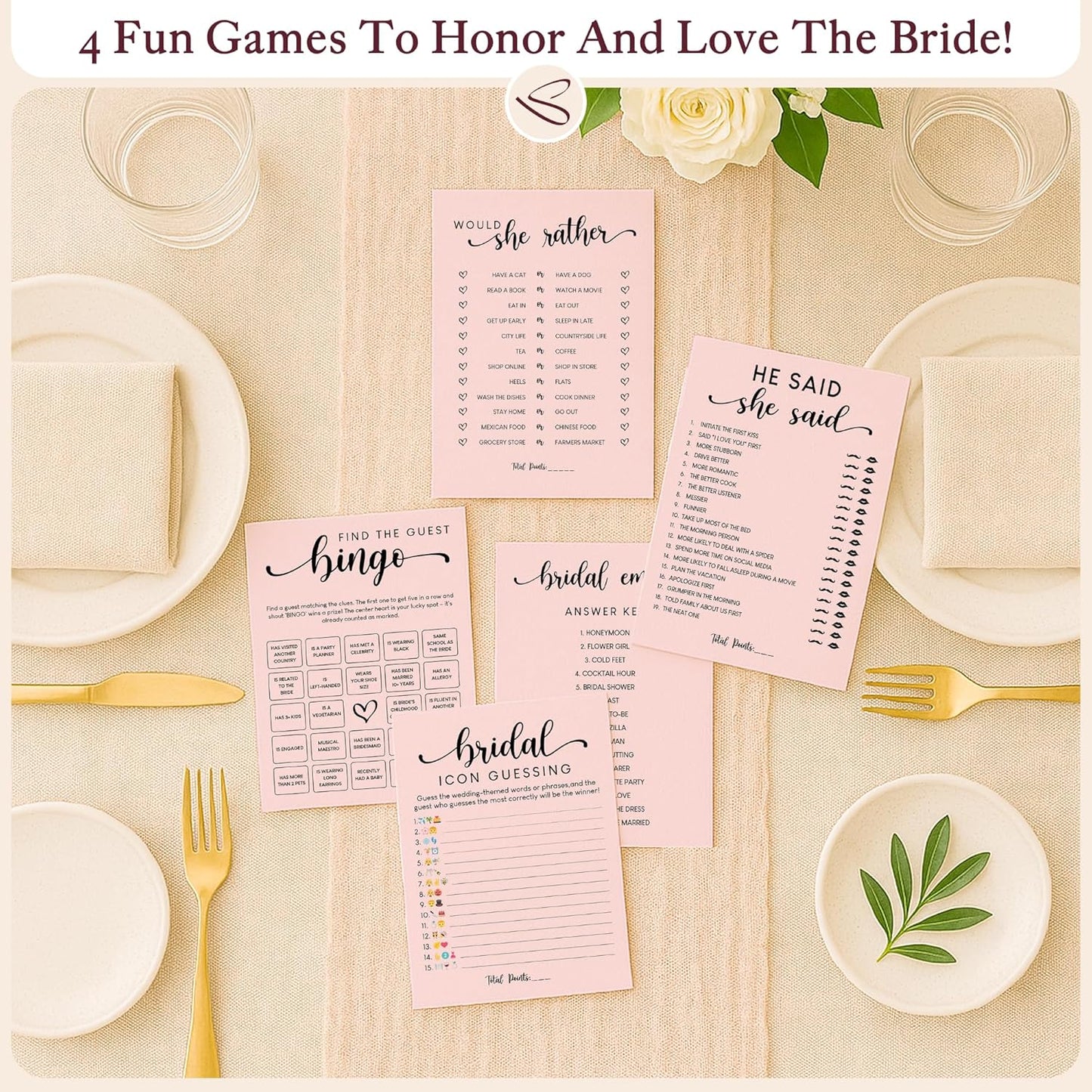 STOFINITY Hilarious Bridal Shower Games 30 Guests - Pink Wedding Games for Reception Decorations, Funny Find The Guest Bingo Game, Would She Rather Bridal Shower Activities