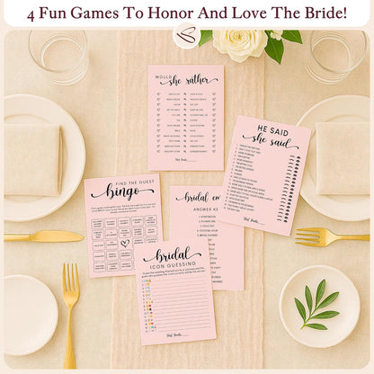 STOFINITY Hilarious Bridal Shower Games 30 Guests - Pink Wedding Games for Reception Decorations, Funny Find The Guest Bingo Game, Would She Rather Bridal Shower Activities