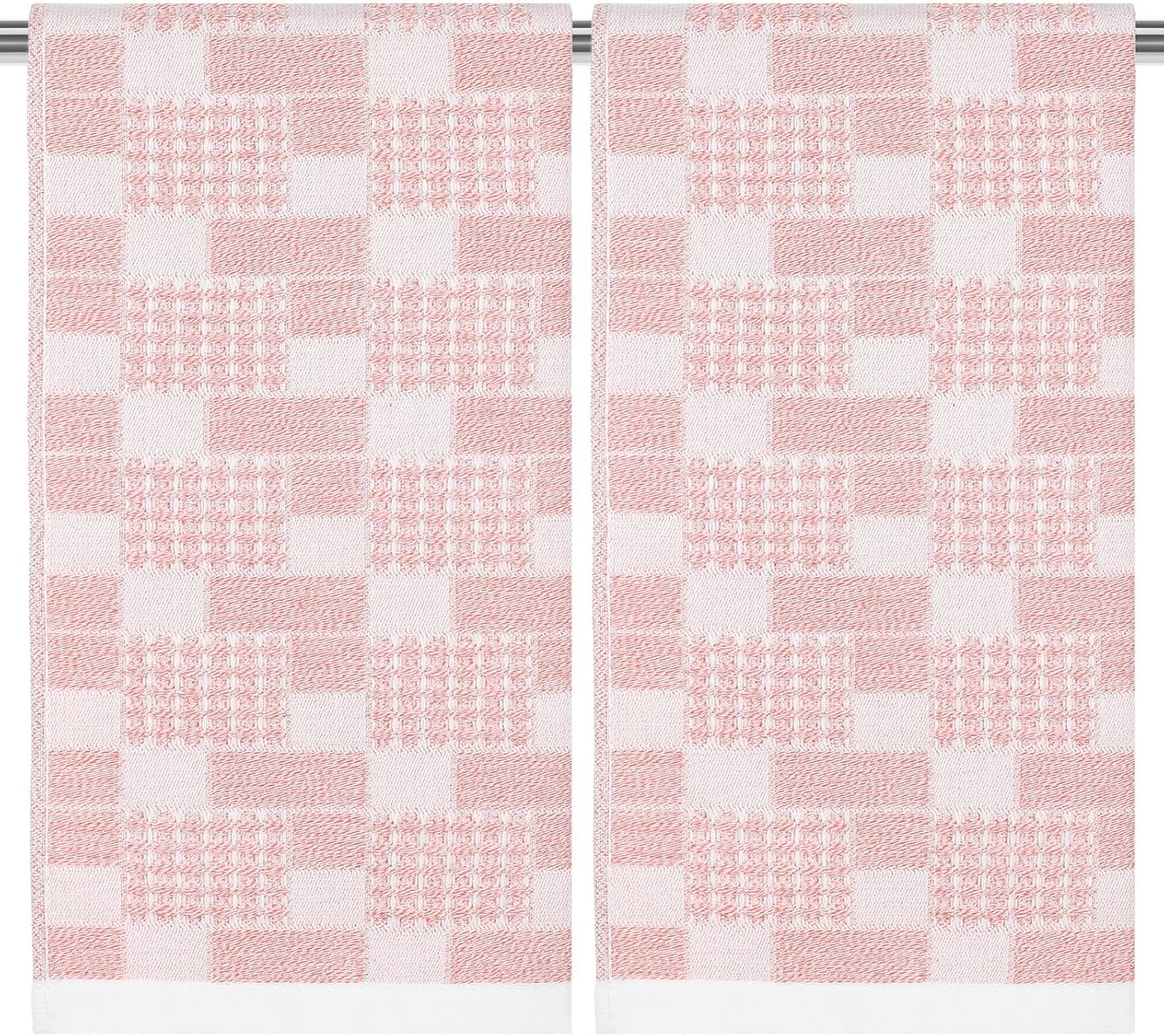 2 Pcs Bathroom Hand Towels, Soft Cotton Kitchen Towels 27.5×13 Inch Absorbent Checkered Hand Towel for Bathroom Face Clean Bath Gym Farmhouse Kitchen Hotel Spa Guest, Pink