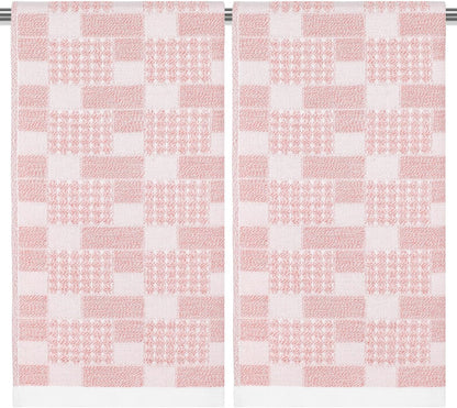 2 Pcs Bathroom Hand Towels, Soft Cotton Kitchen Towels 27.5×13 Inch Absorbent Checkered Hand Towel for Bathroom Face Clean Bath Gym Farmhouse Kitchen Hotel Spa Guest, Pink
