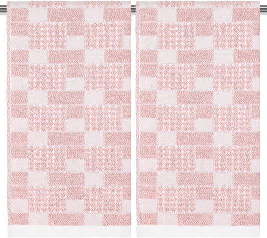 2 Pcs Bathroom Hand Towels, Soft Cotton Kitchen Towels 27.5×13 Inch Absorbent Checkered Hand Towel for Bathroom Face Clean Bath Gym Farmhouse Kitchen Hotel Spa Guest, Pink