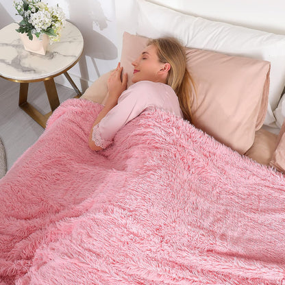 Tuddrom Decorative Extra Soft Faux Fur Throw Blanket 50"x60",Solid Reversible Fuzzy Double Layers Long Hair Shaggy Blanket,Fluffy Cozy Plush Fleece Comfy Microfiber Blanket for Couch Sofa Bed,Pink