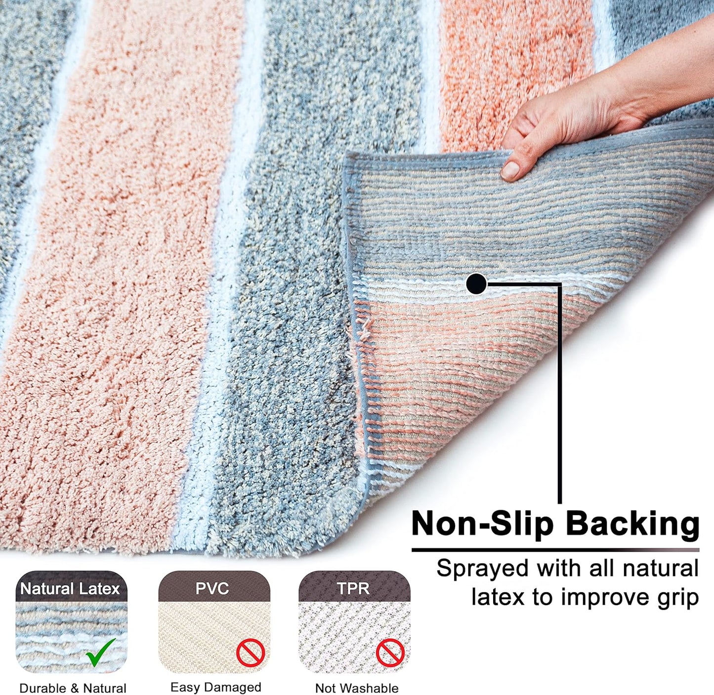 Chardin home Cordural Stripes Bath Mat, Set of 2 Bath Rugs (17 Inches x24 Inches & 21 Inches x34 Inches) | Non Slip Bathroom Rug, Machine Washable, Plush, Highly Absorbent | Grey & Peach/Blush