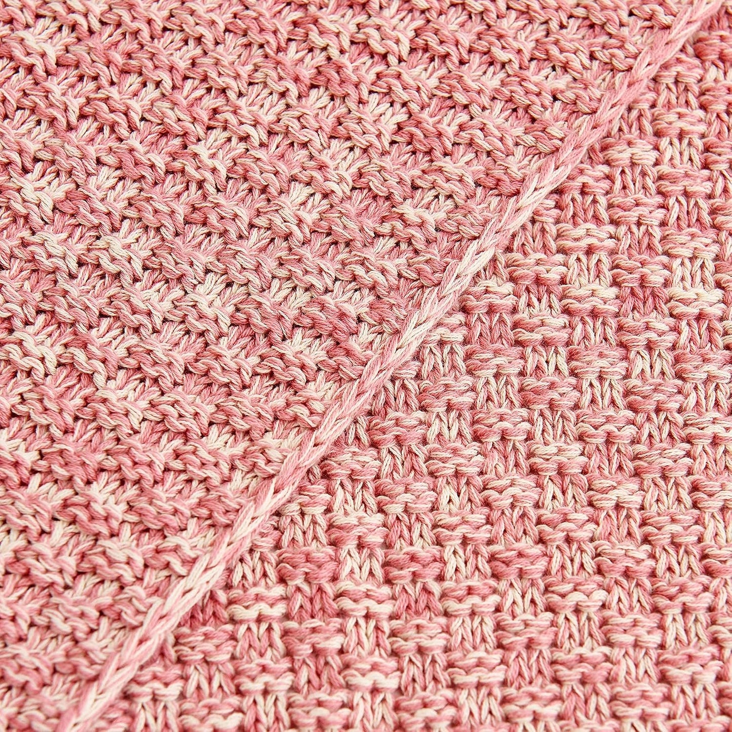 Longhui bedding 100% Cotton Knitted Throw Blanket – Pink, Soft & Cozy, Machine Washable, 60"x80" – Perfect for Living Room, Couch, Sofa, Bed or Travel